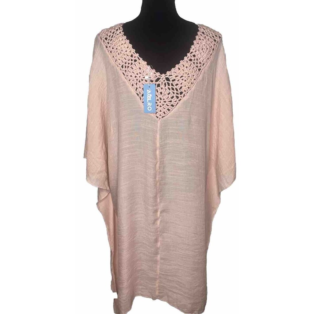 Aolro 2XL Peach Crochet Swimsuit Coverup